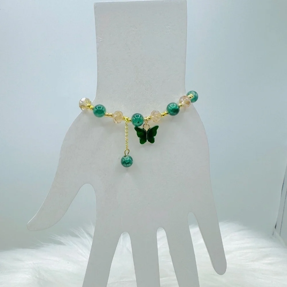 Green Butterfly Beaded Bracelet